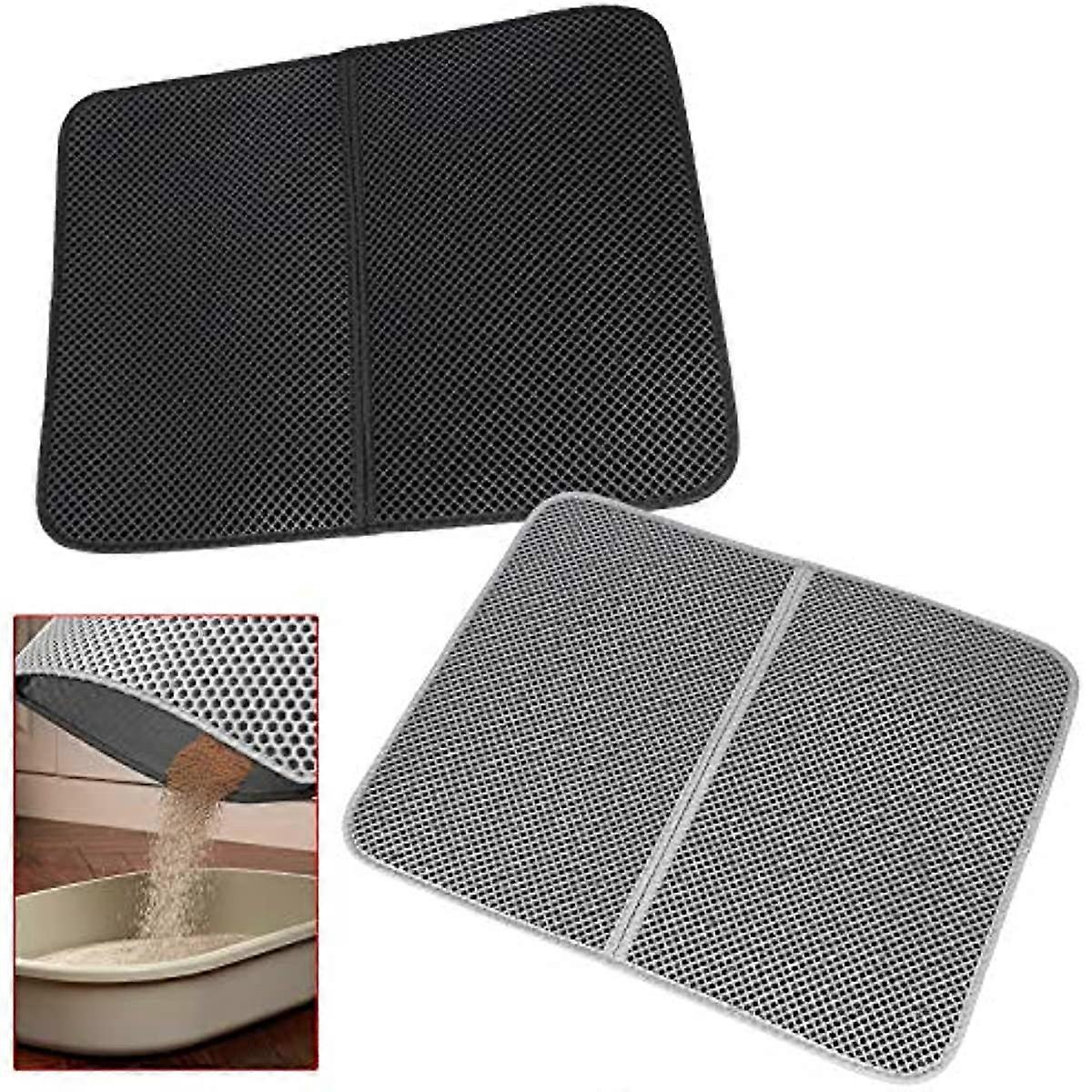 BALLSHOP Cat Litter Pad Big Hole Cat Litter Pad Foldable Double Layer Cat Litter Mat Waterproof Pad Pet Rug Cat Litter Tray Liners 24 X 18 Inch Gray