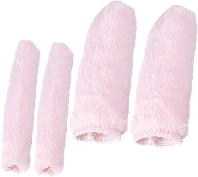 4Pcs/Set Winter Cycling Gear Winter Biking for Bike Grips Protector Plush Bicycle Grips Handle Handlebar Plush Pad Riding Gloves Pink 13*5.5cm/12*3cm