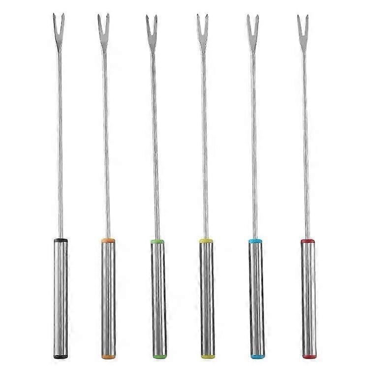 Fondue Forks Stainless Steel, Colored Coding Cheese Fondue Forks, Fruit fork Vegetable Fork BBQ Fork Fondue Sticks Chocolate Fondue Forks Set of 6, 2