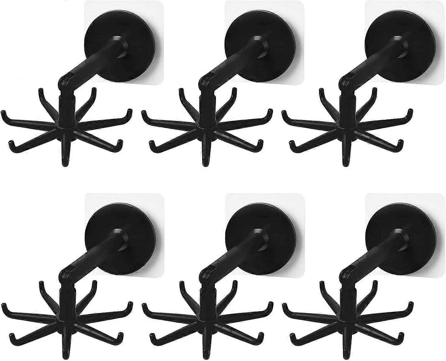 6 Pack 180 Folding Vertical Hooks Rotating Wall Hooks, with 7 Hooks, for Kitchen, Bathroom, Closet