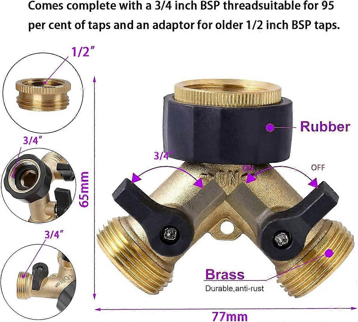 Double Washing Machine Faucet, 2-Way Y-Distributor, Brass Hose Adapter, Gold