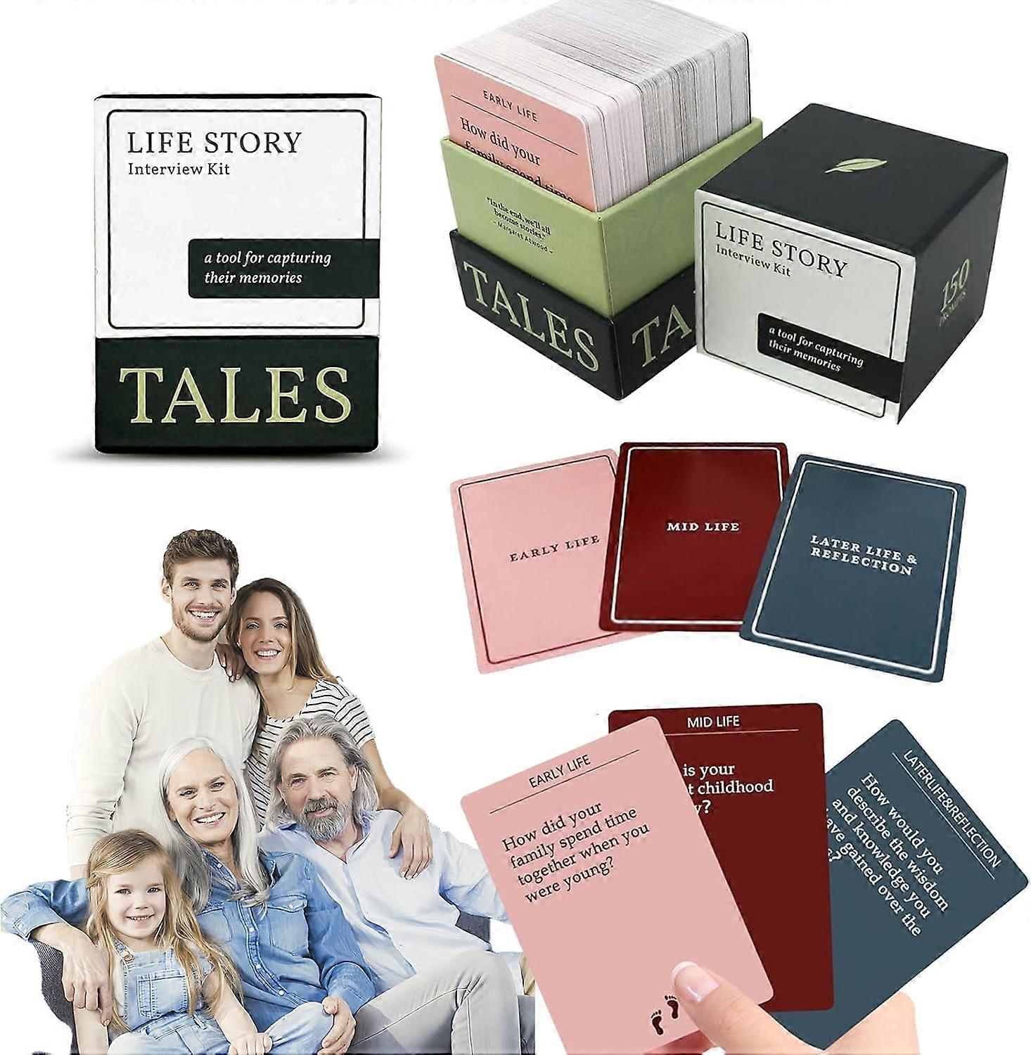 150 Pcs Life Story Interview Kit Cards, Tales Life Story Interview Kit, Get to Know Parents and Grandparents for Family Pictionary Game Night with Cur