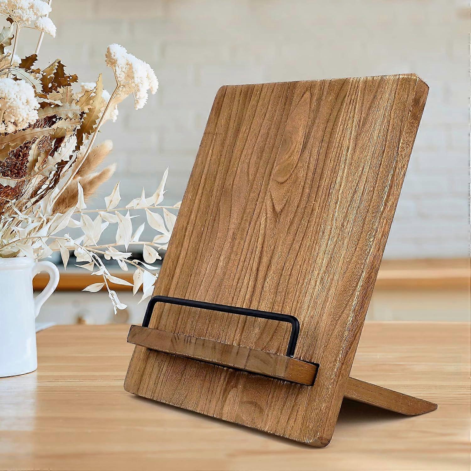 (Shallow Wood)Cookbook Stand | Wood Cookbook Holder Cutting Board StyleRustic Adjustable Pull-out Recipe Holder Stand for Kitchen Counter