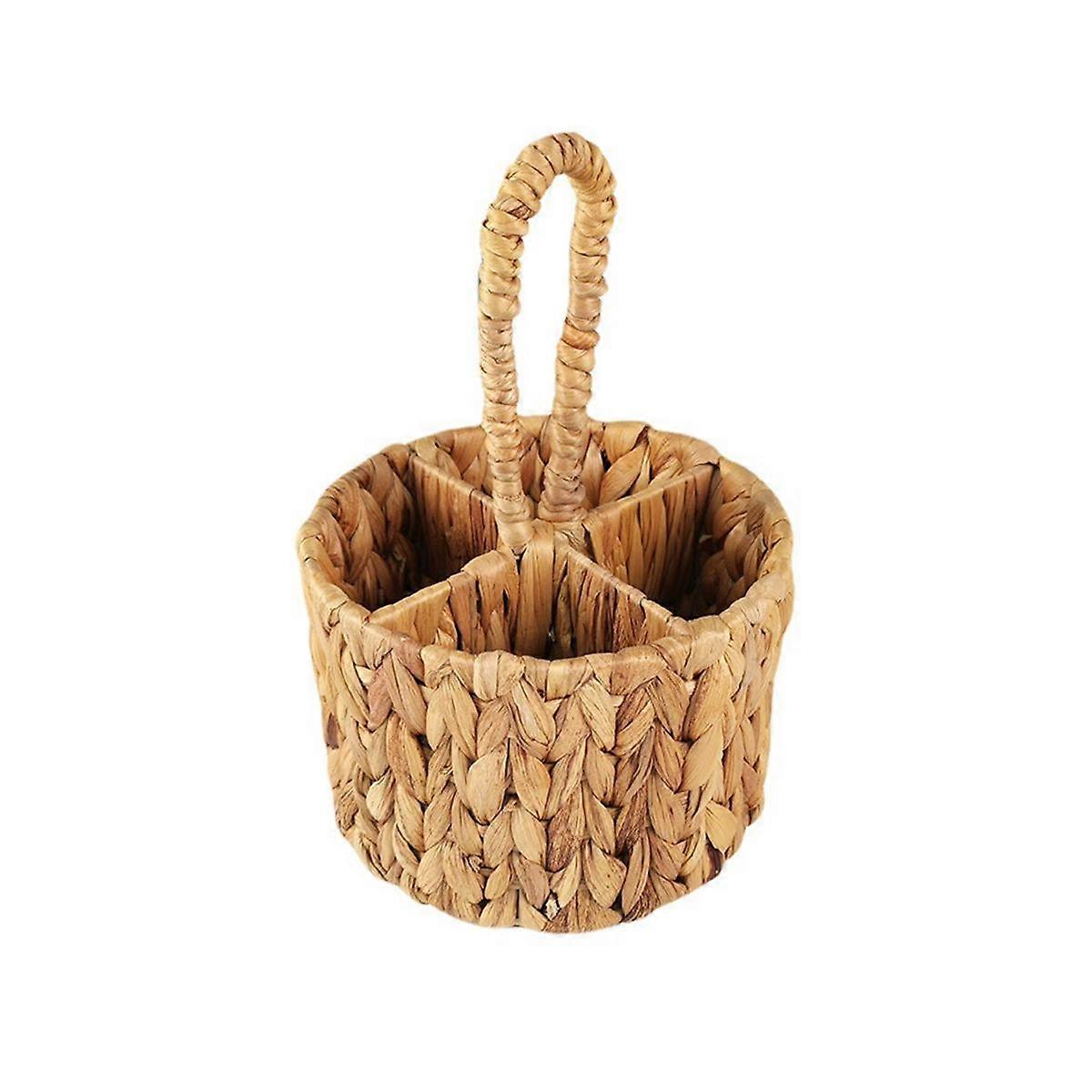 Utensil Carrier, Flatware Organizer, Hand Woven Water Hyacinth Cutlery Holder for Countertop with H