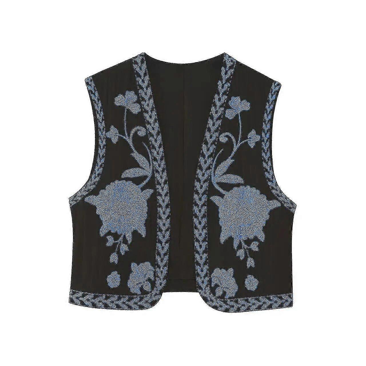 Keyanketian Γυναίκες Vintage Floral κεντημένο ανοιχτό γιλέκο Κυρίες Εθνικό Στυλ Γιλέκο Σακάκι Στολή