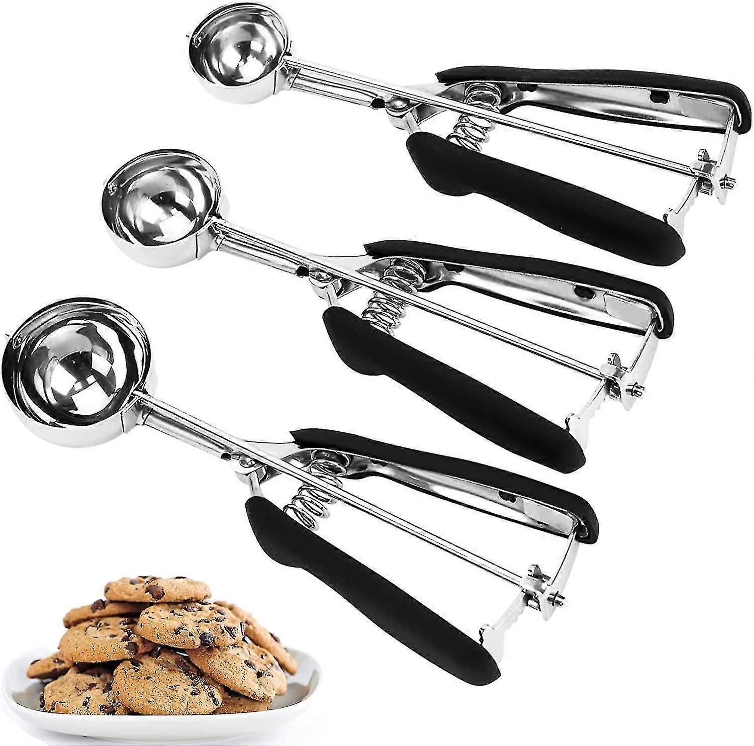 TCGG-3pcs Ice Cream Scoop, Cookie Scoops For Baking Set Of 3, 18/8 Stainless Steel Cookie Scooper For Baking