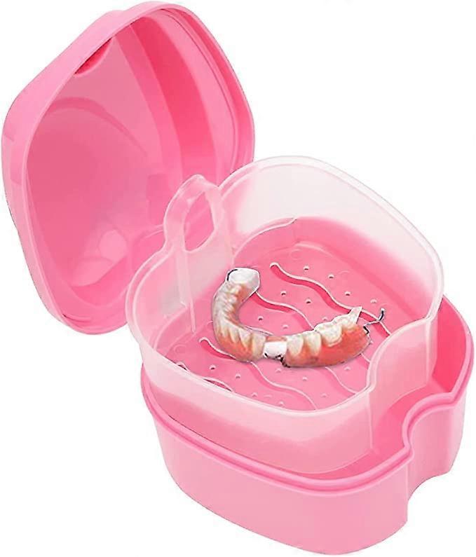 Denture bath solution box (pink, excluding dentures), orthodontic retainer box, plastic denture bath solution box, denture cleaning set container, imm