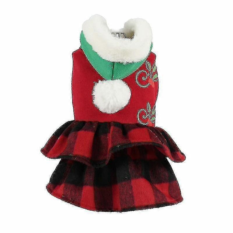 Natale cane gatto vestito plaid due gambe principessa abito, taglia: xs