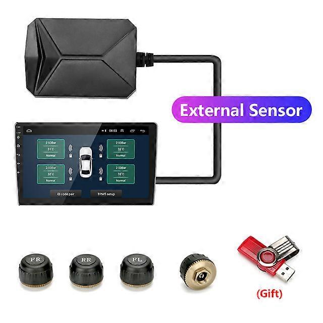 Sistema di monitoraggio della pressione dei pneumatici TPMS wireless Android Smart USB 5V interno esterno per l'allarme del display dell'autoradio di navigazione
