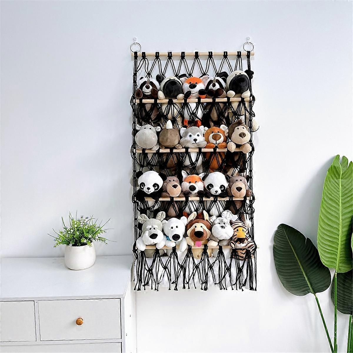 Wall Hanging Organizer Stuffed Animal Toy Net Hammock Nursery Plush Toy Storage Boho Macrame,Multicolor