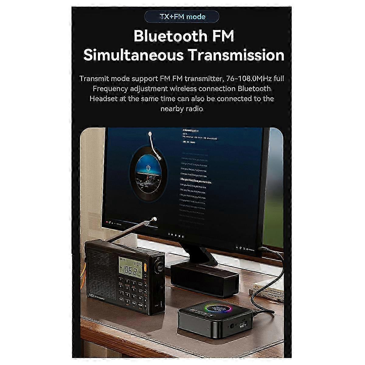 New 5.4 Bluetooth Adapter Audio Receiver Fm Frequency Modulation Transmitter Lossless U Disk One To Two