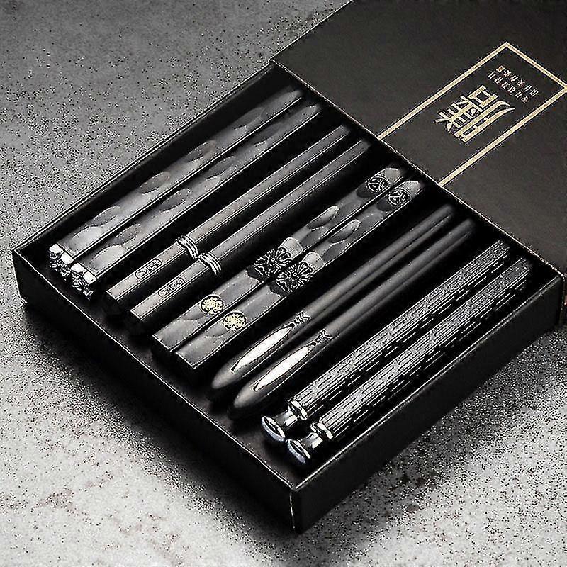 Non-slip Reusable Sushi Sticks - 5 Pairs Alloy Laser Engraving Chopsticks