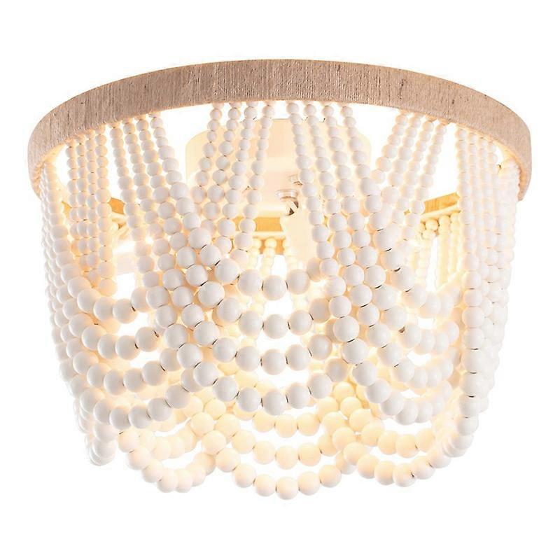 Bohemia Wood Beaded Flush Mount Ceiling Light Antique Rustic Mini Chandelier
