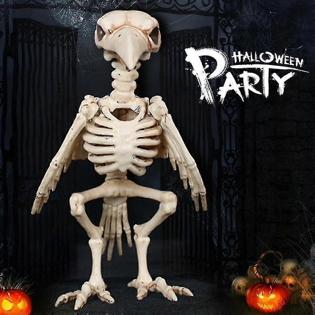 Déco Halloween Squelette Et Corbeau - Faux Squelette Réaliste En Plastique Avec Bras Articulés, Pour Jardin Effrayant