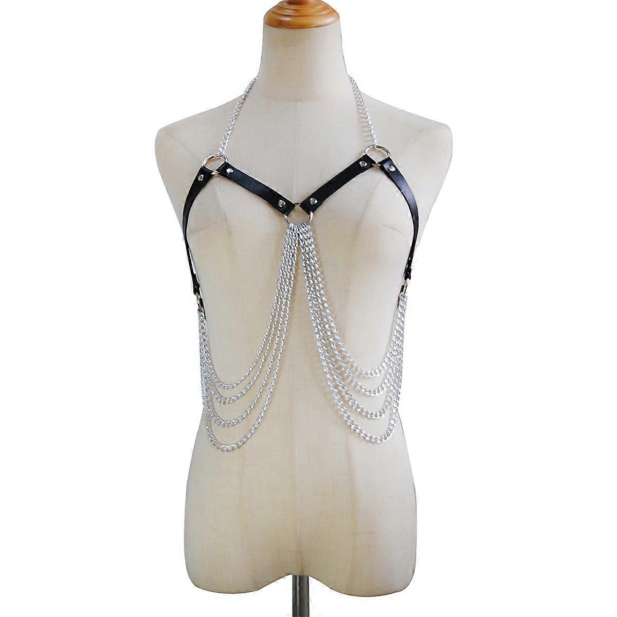 Exaggerated Pu Chest Chain Leather Multi-Layer Tassel Body Chains for Women and Girls