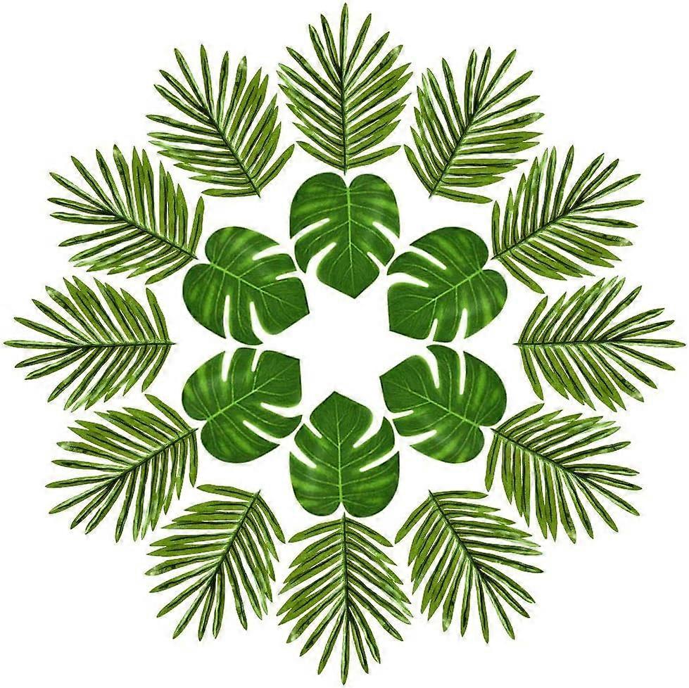 Set of 24 Tropical Palm Leaves Simulation Artificial Plants Tropical Monstera Leaves for Safari Hawaiian Jungle Beach BBQ Theme Party Decorations (2 S