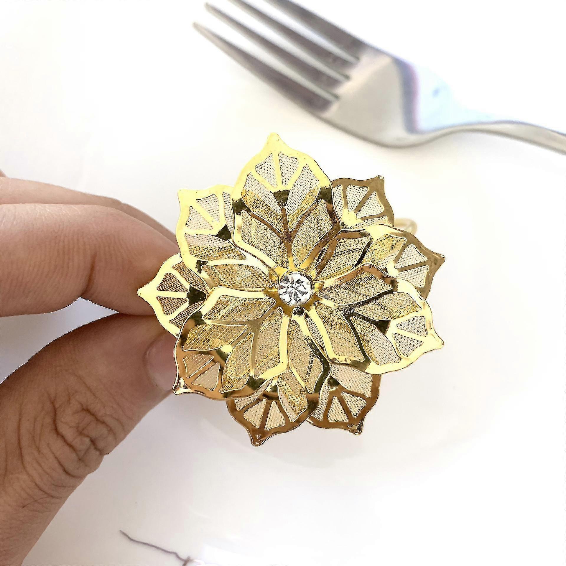 12 Napkin Rings Gold Circular Drum Pattern