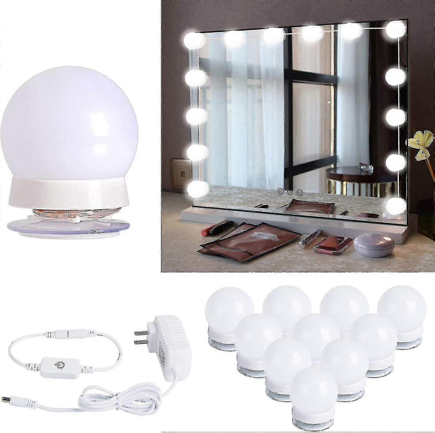 Led Vanity Mirror Light Kit With 10 Dimmable Bulbs Plug-in White Without Mirror