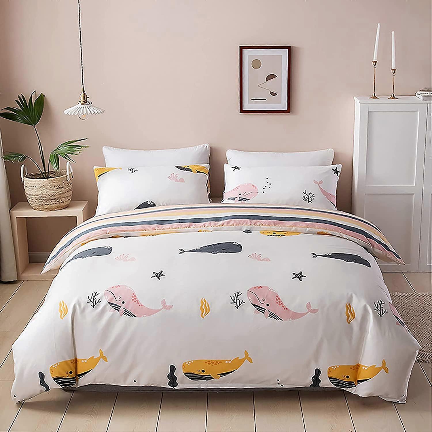 Twin Size 100% Nature Cotton Duvet Cover Set, Ultra Soft and Breathable Printed Comforter Cover Set with Zipper Closure and Corner Ties