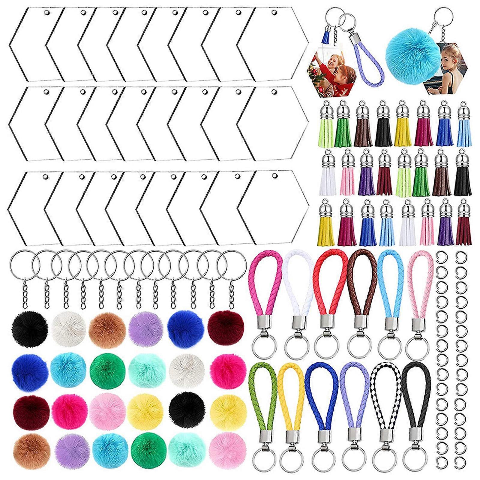 126Pieces Keychain Making Kit with Colorful Tassels Keychain Clip for Key Rings