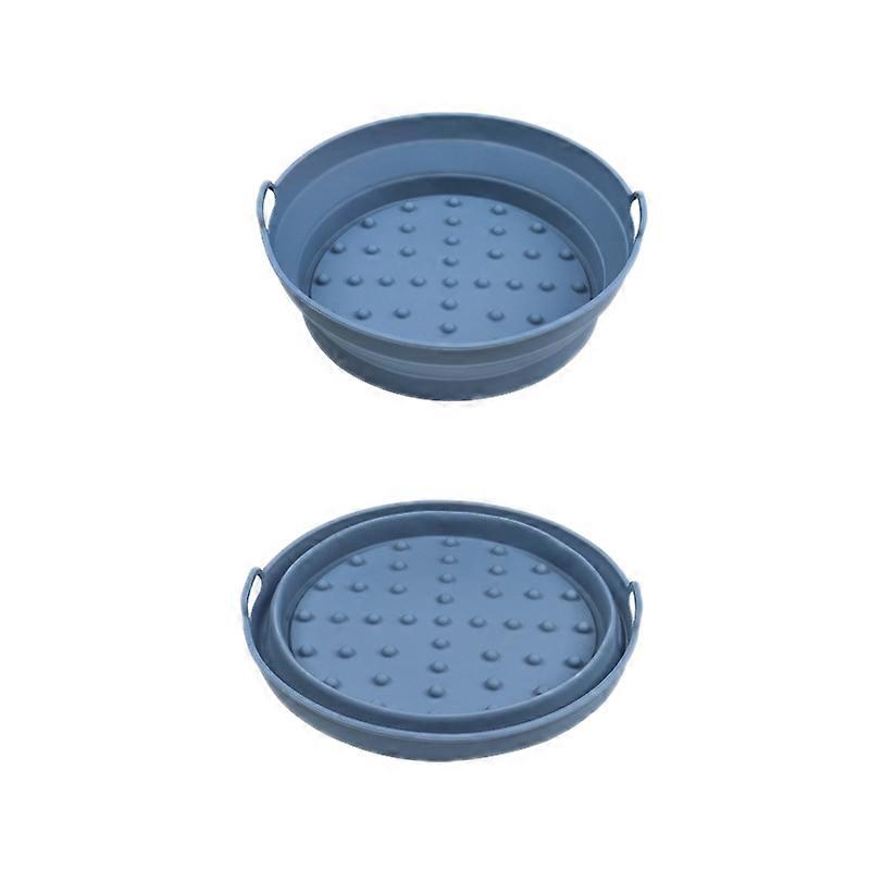 2pcs Air Fryer Mat Baking Tray, Specification: Small Round Dark Blue
