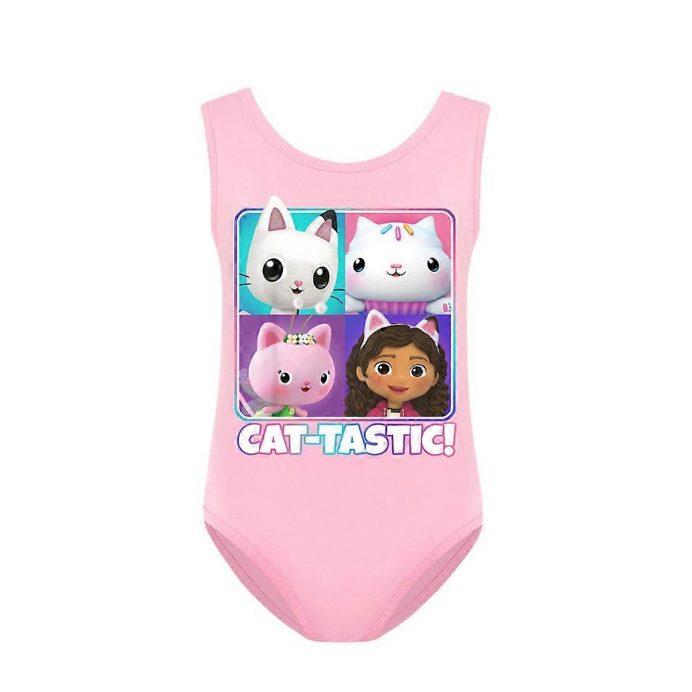 Kids Girls Dollhouse Cat-tastic Crew Neck Swimwear Swim Set Beach Swimsuit Surf Suit