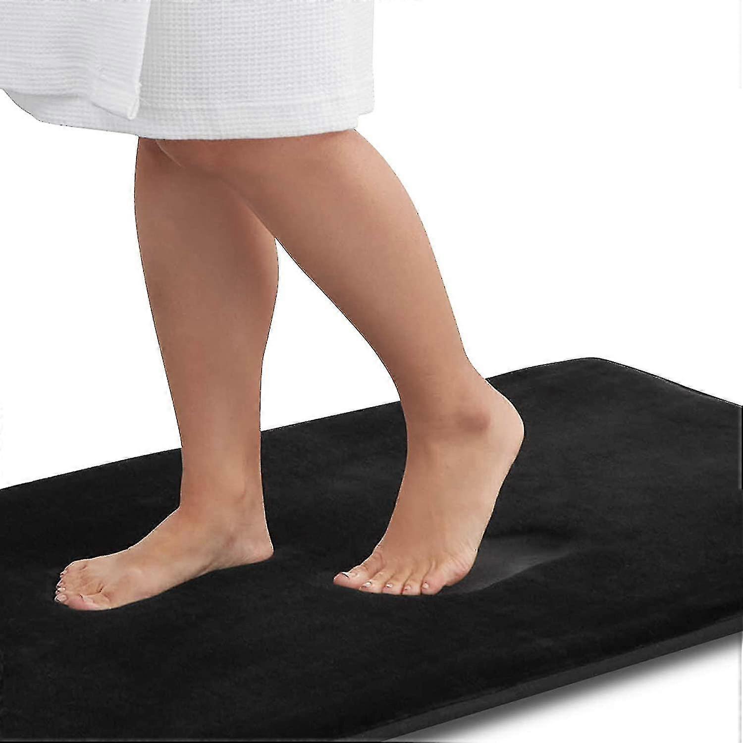 Wekityメモリーフォームバスマットノンスリップ吸収性スーパー居心地の良いベルベットバスルームラグカーペット(17インチX 24インチ、ブラック)