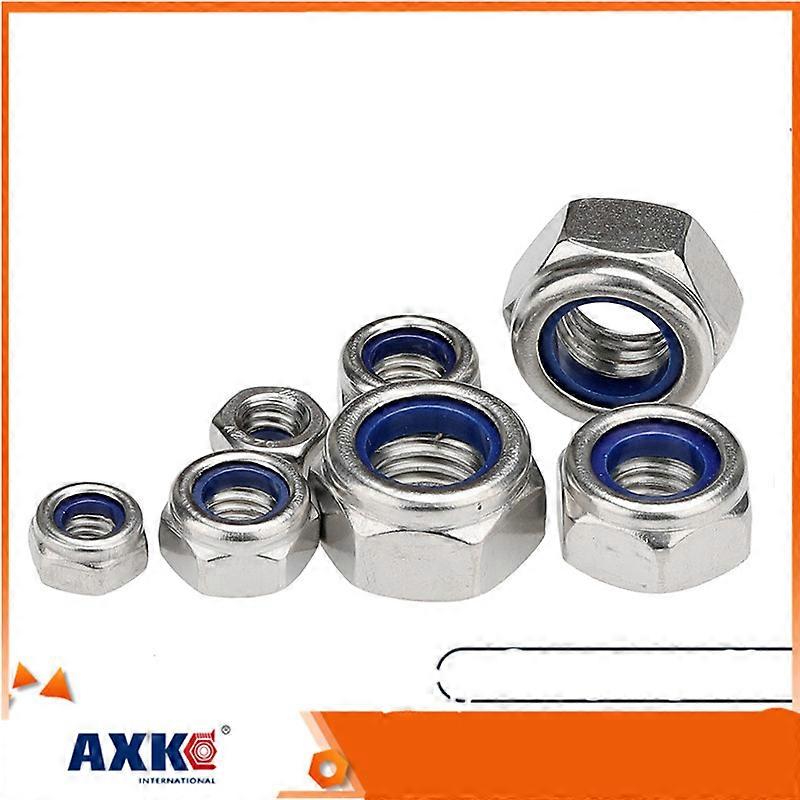 2/5/10/50X M2 M2.5 M3 M3.5 M4 M5 M6 M8 M10 M12 M16 304 Stainless Steel Hex Hexagon Nylon Insert Self Lock Nut Nylock Nut Locknut