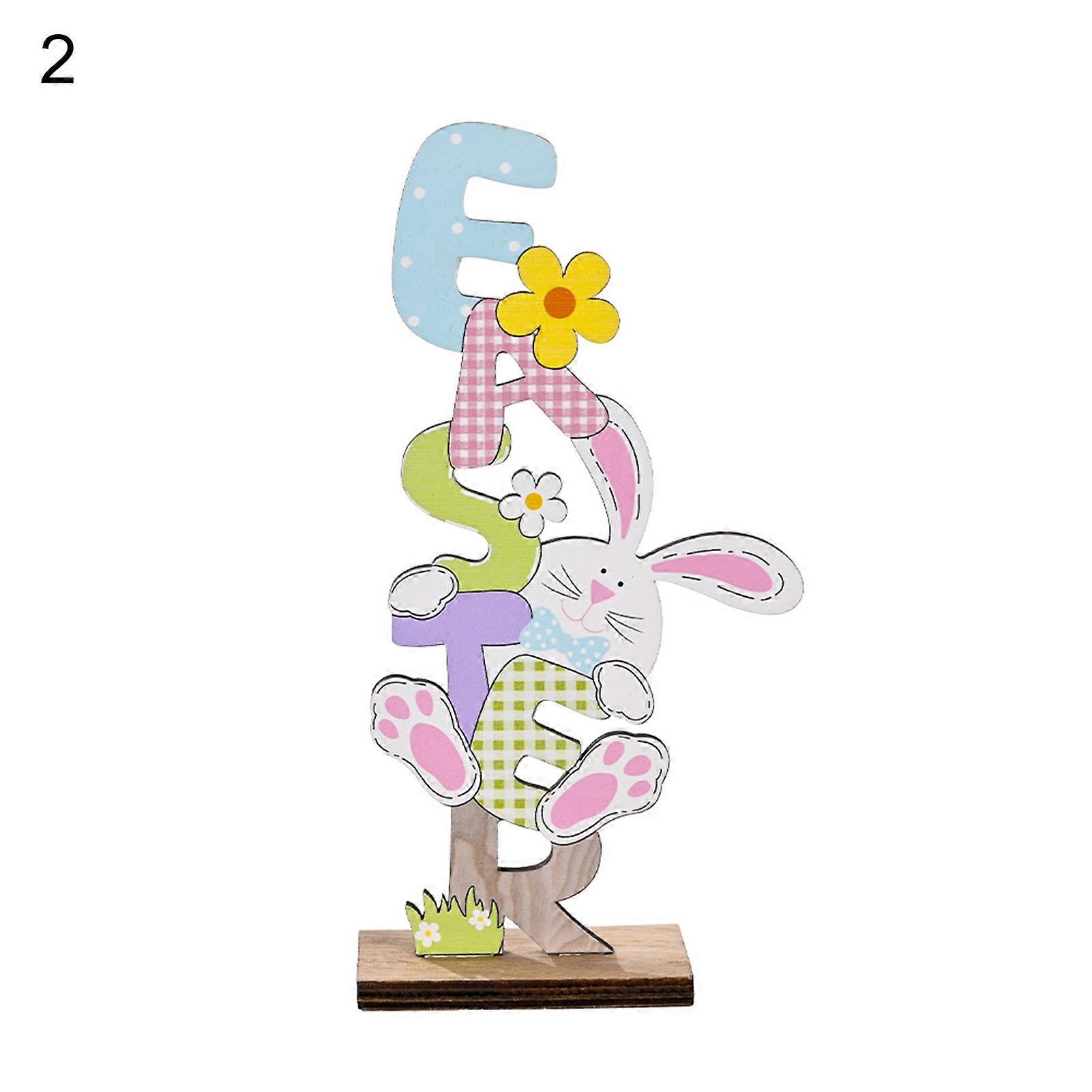 Lovely Rabbit Pattern Table Sign Decor Easter Style Cute Wood Table Stake Decor for Home JIKAIX