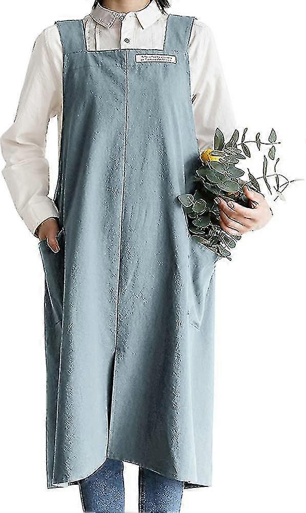 Cotton Linen Apron Solid Color Japanese Style Cross Bandage Halter Pinafore With