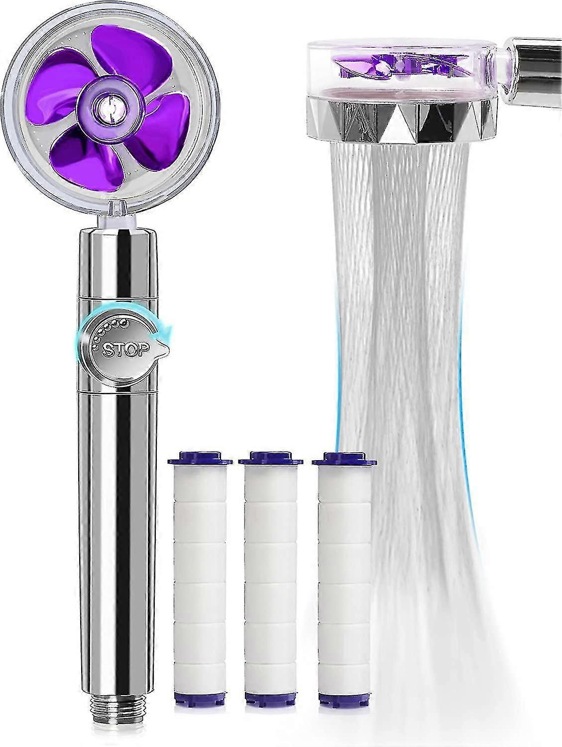 Handheld Turbo Shower Head Jet Shower Head Kit With 3 Filter Cartridges (blue)