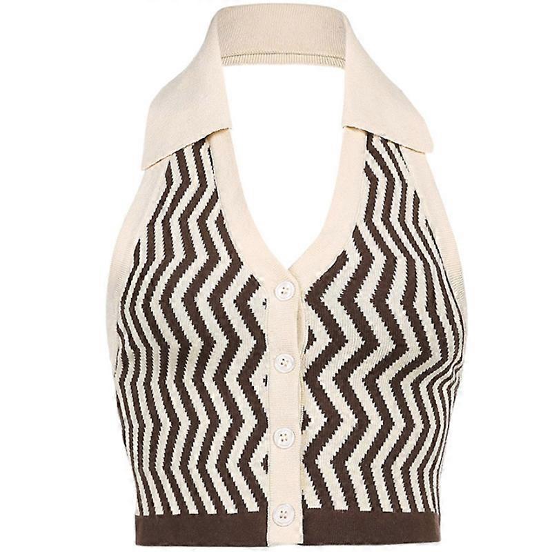 المرأة مثير الرسن طية صدر السترة عارية الذراعين دبابة أعلى زر عميق V الرقبة نحيلة Camisole متموج مخطط محبوك قصيرة سترة بلوزة الصيف أناقة الشارع