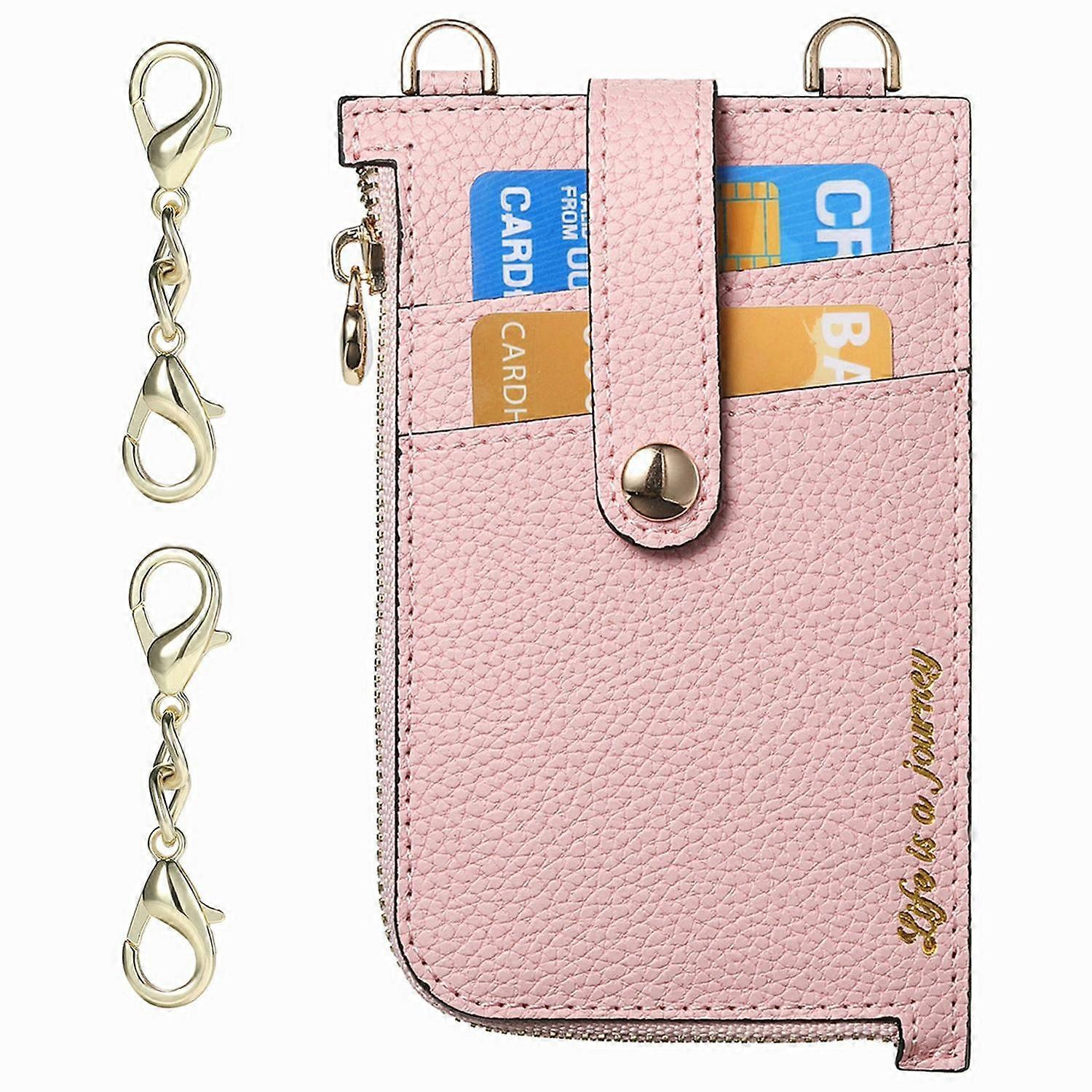GB01 Slim RFID Blocking Card Holder Zip ID Case Small Leather Wallet Coin Purse - Pink