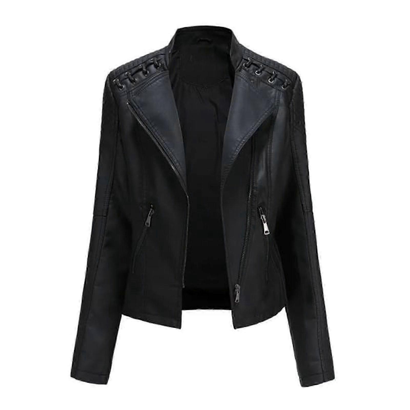 Nya Mode Kvinnor Läderjackor, Damer Mjuk Äkta Läder Slim Classic Biker Jacka snabb