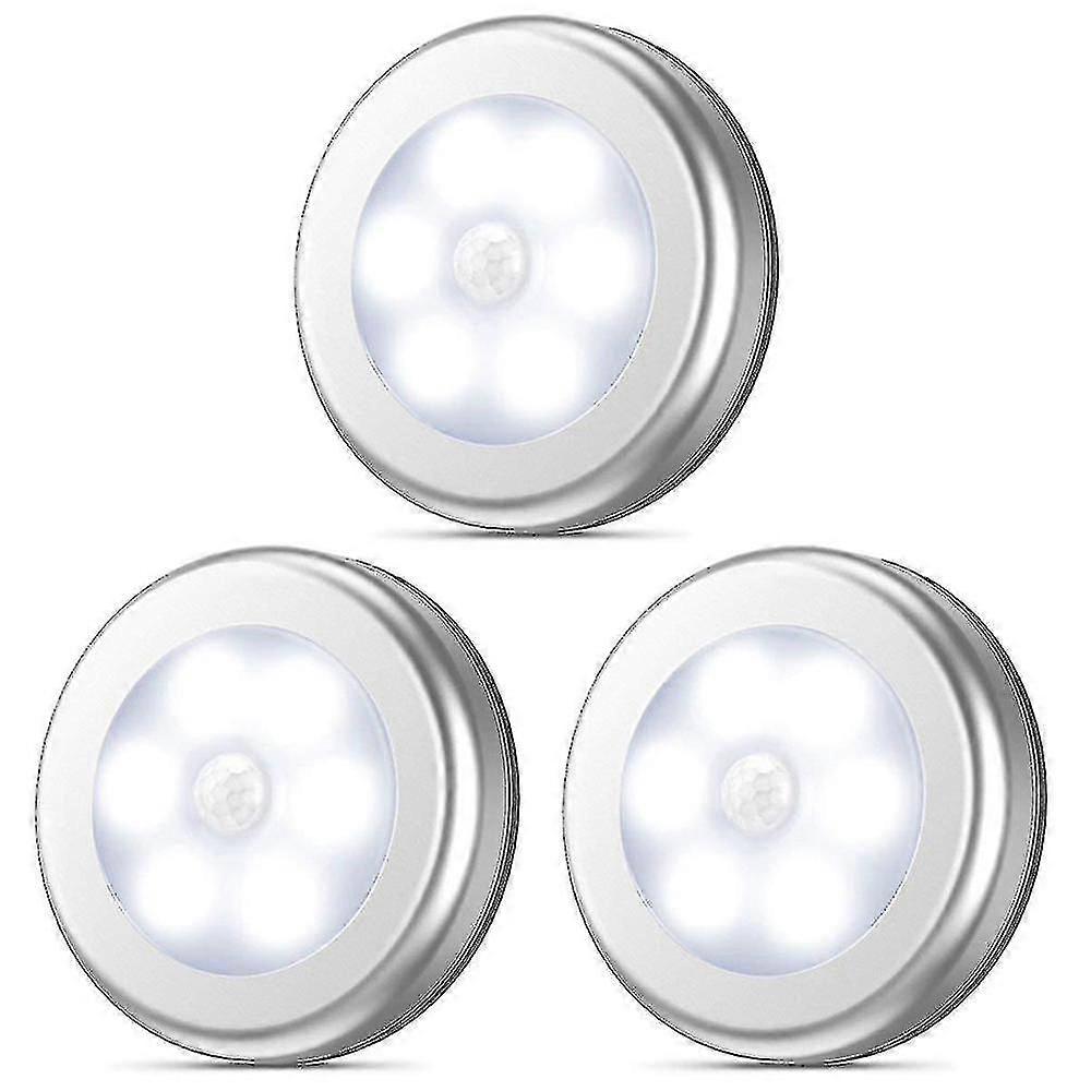 3pcs Battery Operated Motion Sensor Light Indoor, Led Closet Battery Night Light(round White Light)