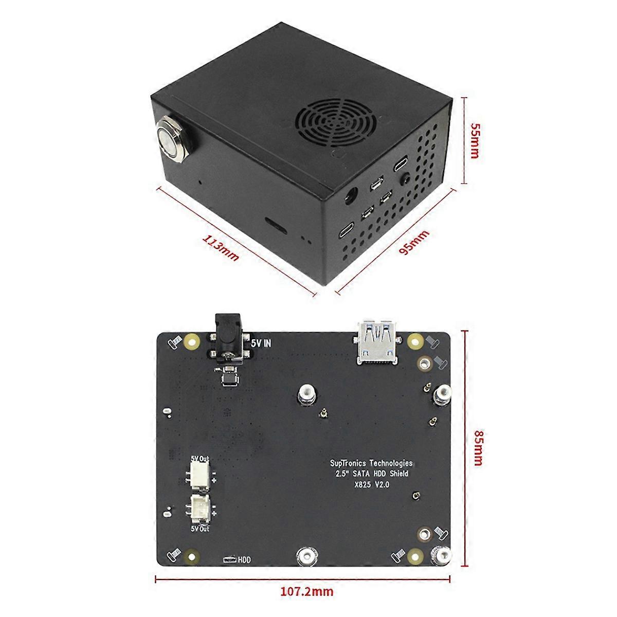 X825 V2.0 2.5Inch SATA HDD/SSD Storage Expansion Board+X735 V3.0 Power Management Board+Case for 4B