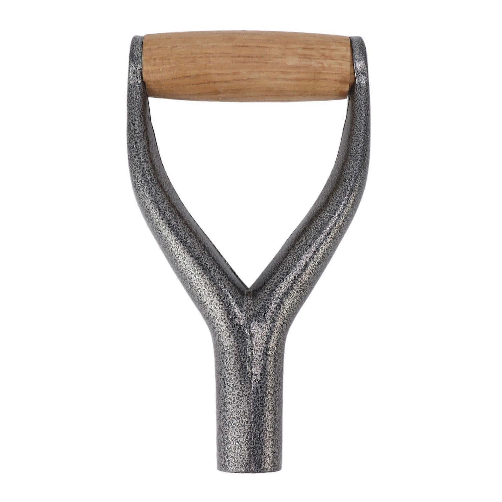 Shovel Handle Y Shape Inside Diameter Replacement Spade Handle with Wooden Grip for Garden Digging Raking Tool Silver