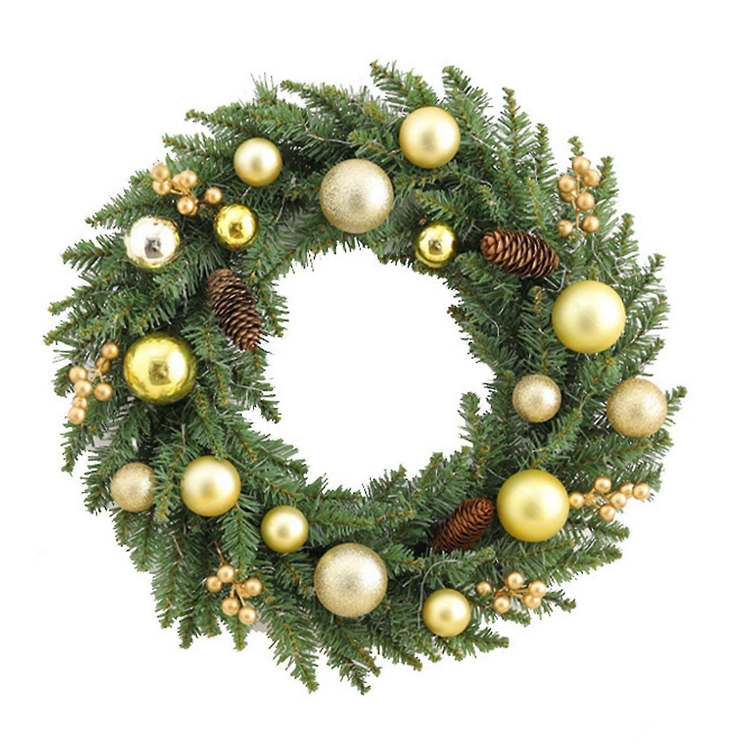 Christmas Wreath with LED Lights Pine Cone Design Vibrant Color Realistic Front Door Garland Hanging