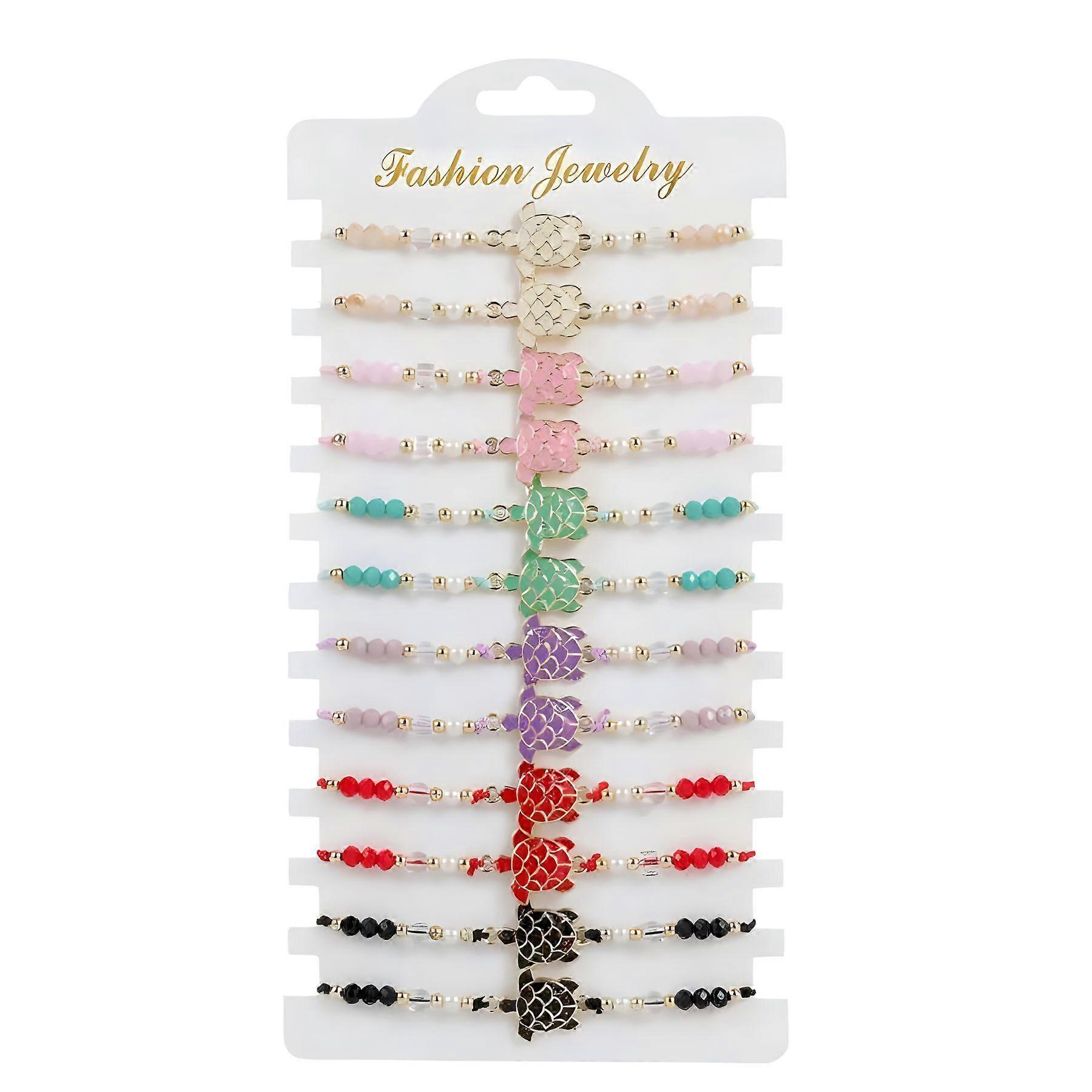 12PCS Adjustable Turtle Hand Strap Weave Beaded Bracelet Unisex Zinc Alloy Popcorn Style