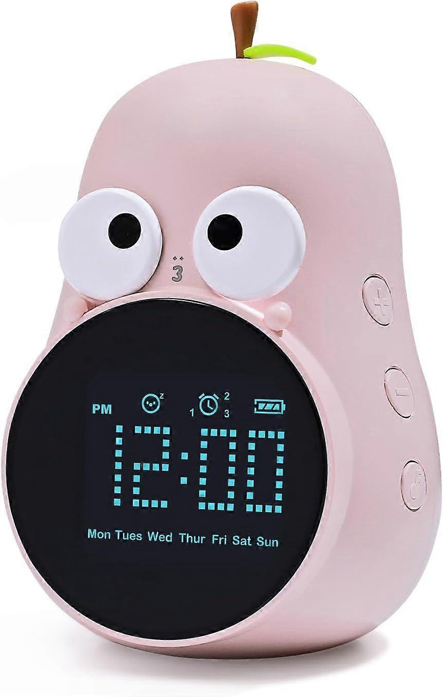 Cute Pear Digital Alarm Clock, Children Alarm Clock Sleep Trainer with LED Digital Display, USB Rechargeable Silicone Children Alarm Clock compatible 