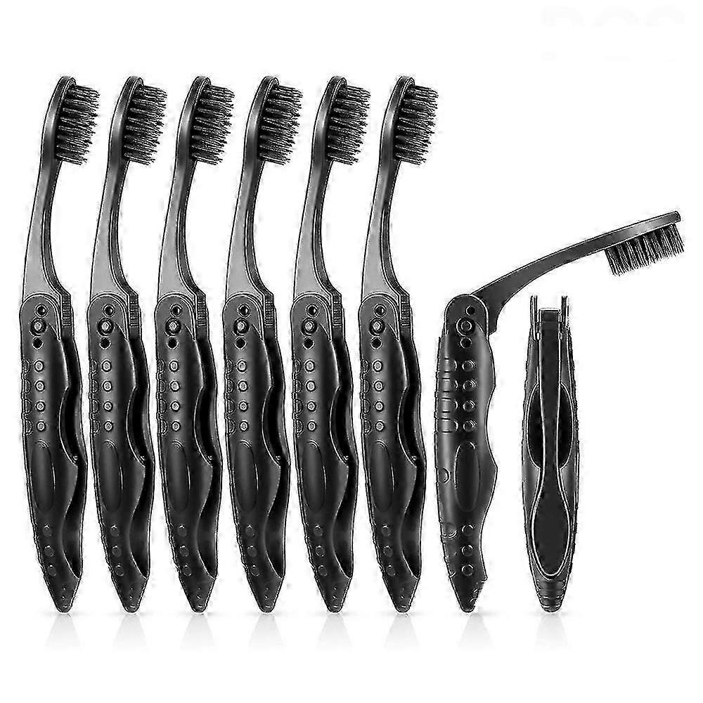 8-Pack Grey Portable Folding Charcoal Toothbrush with Soft/Medium Bristles for Camping