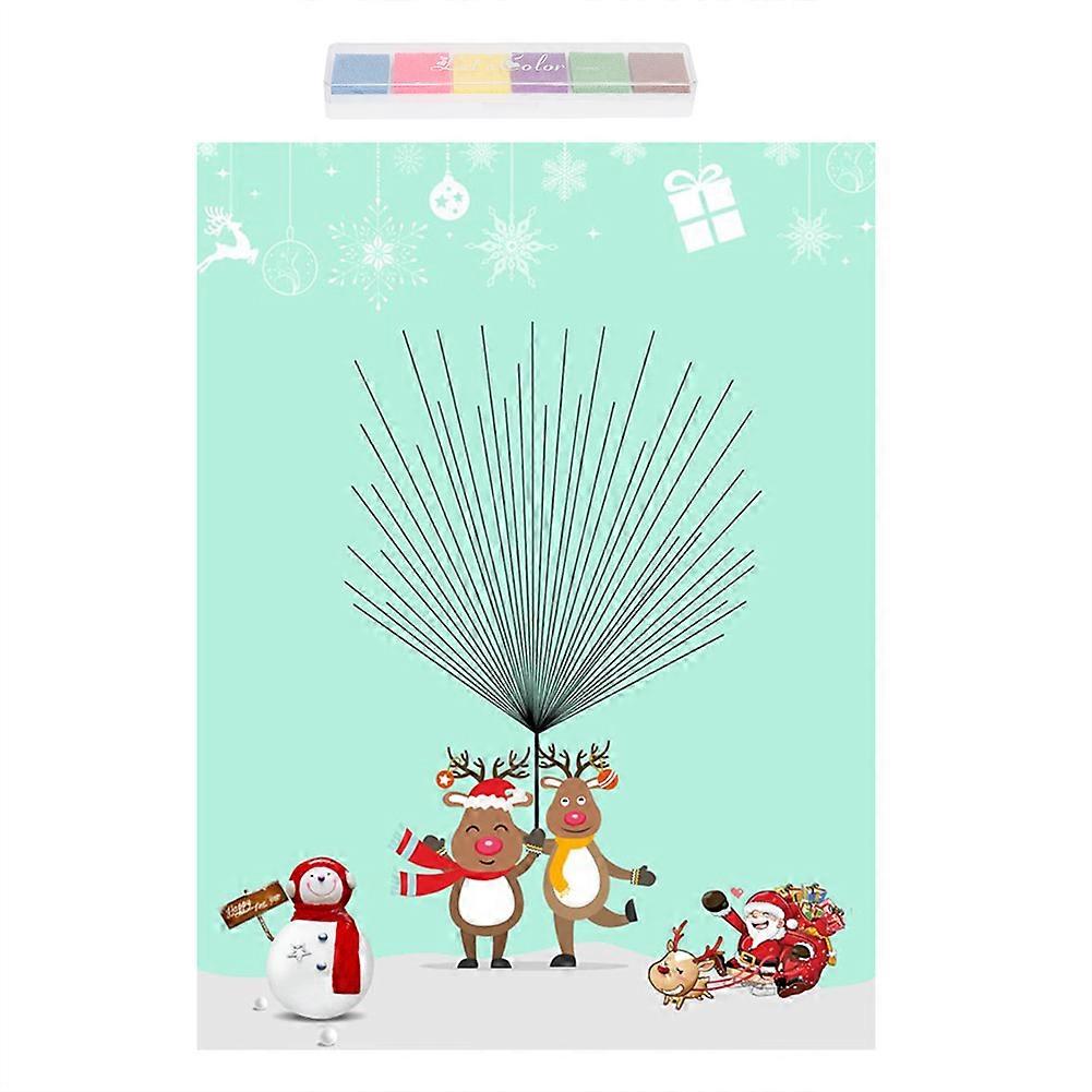 Christmas Themed Cute Deer Pattern DIY Fingerprint Guest Signature Painting Decoration 16x20 Inch Canvas Art
