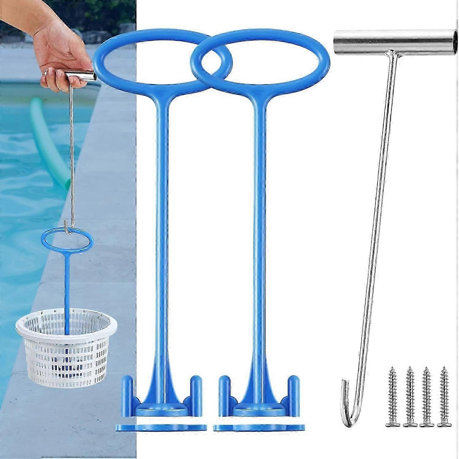 Skimmer Basket Handle, Pool Skimmer Basket Hook, Universal Pool Skimmer Basket with Handle Fit All Skimmer Basket for Debris Removal, Keep Hands Safe