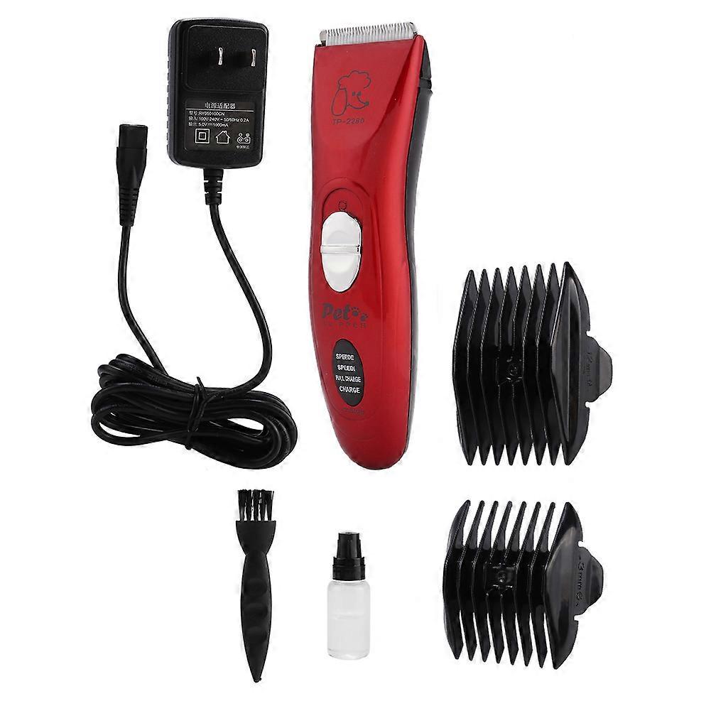 Red Electric Pet Hair Clipper for Cats and Dogs, Professional Trimmer Machine 100-240V, Adjustable Blade, Cordless Design