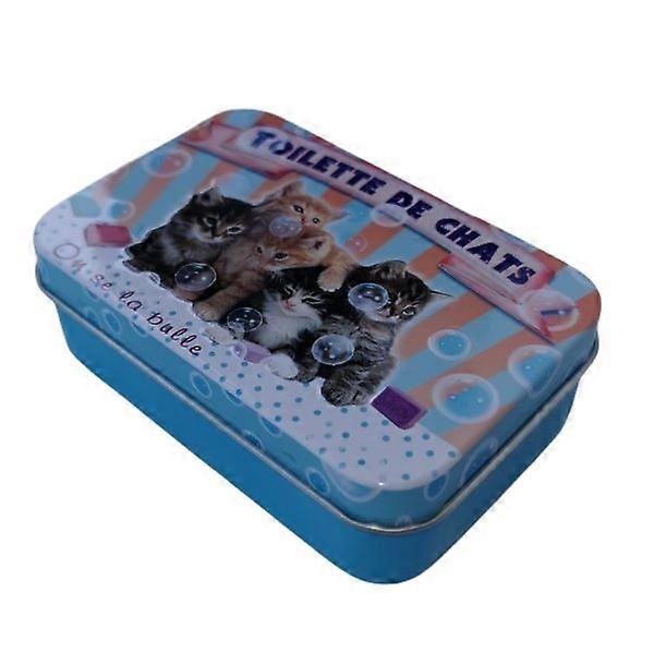 Metal soap tin with print Toilette de chats – Vintage stock tin – French hand soap – Marseille z