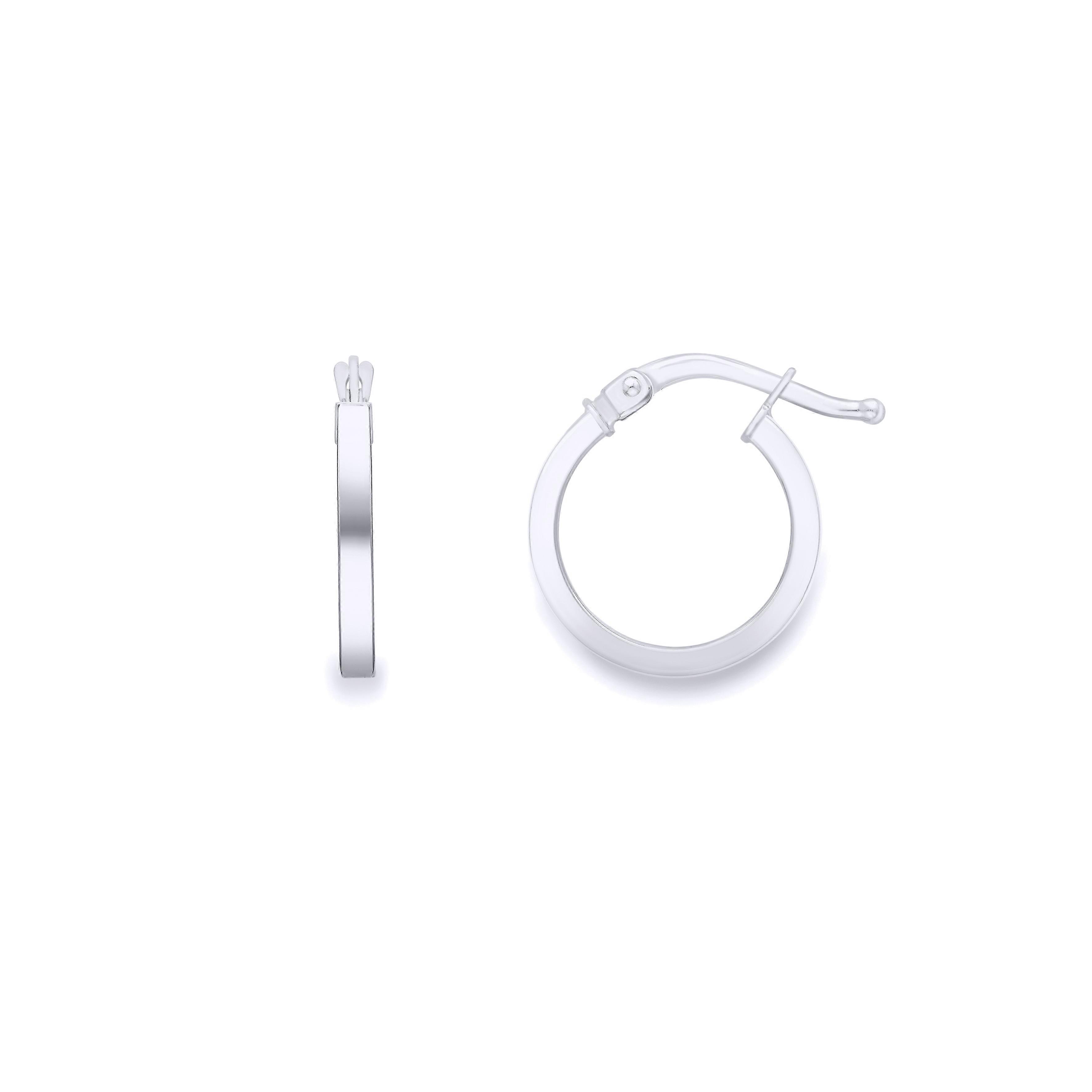 Jewelco London Ladies 9ct White Gold Square Tube Polished Round Hoop Earrings 10mm