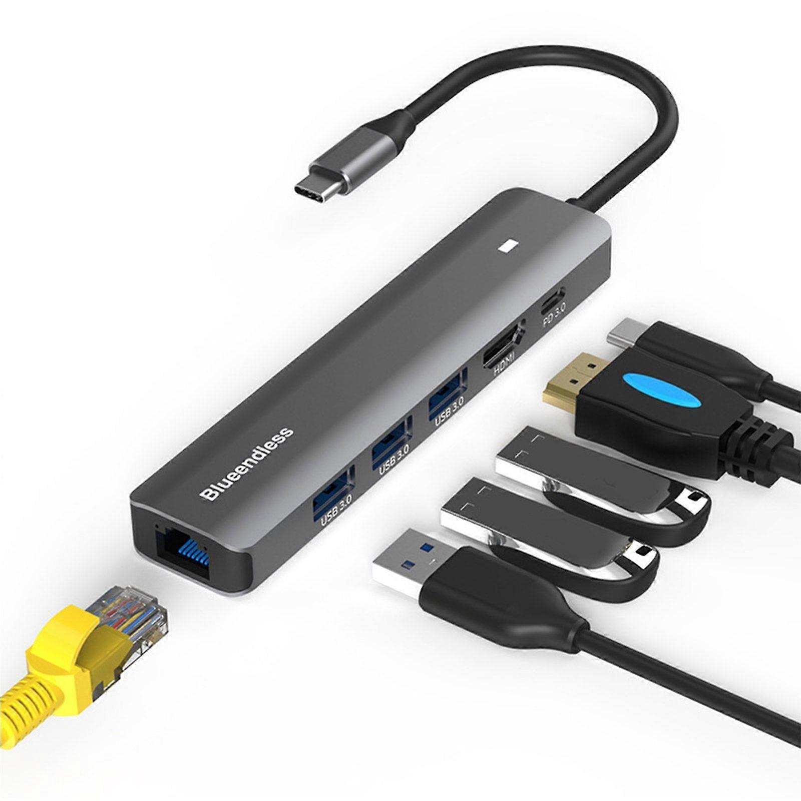 Type C 3x USB3.0 Hub Docking Station 6/4in1 HDD HDMI-Compatible PD 3.0 Dock