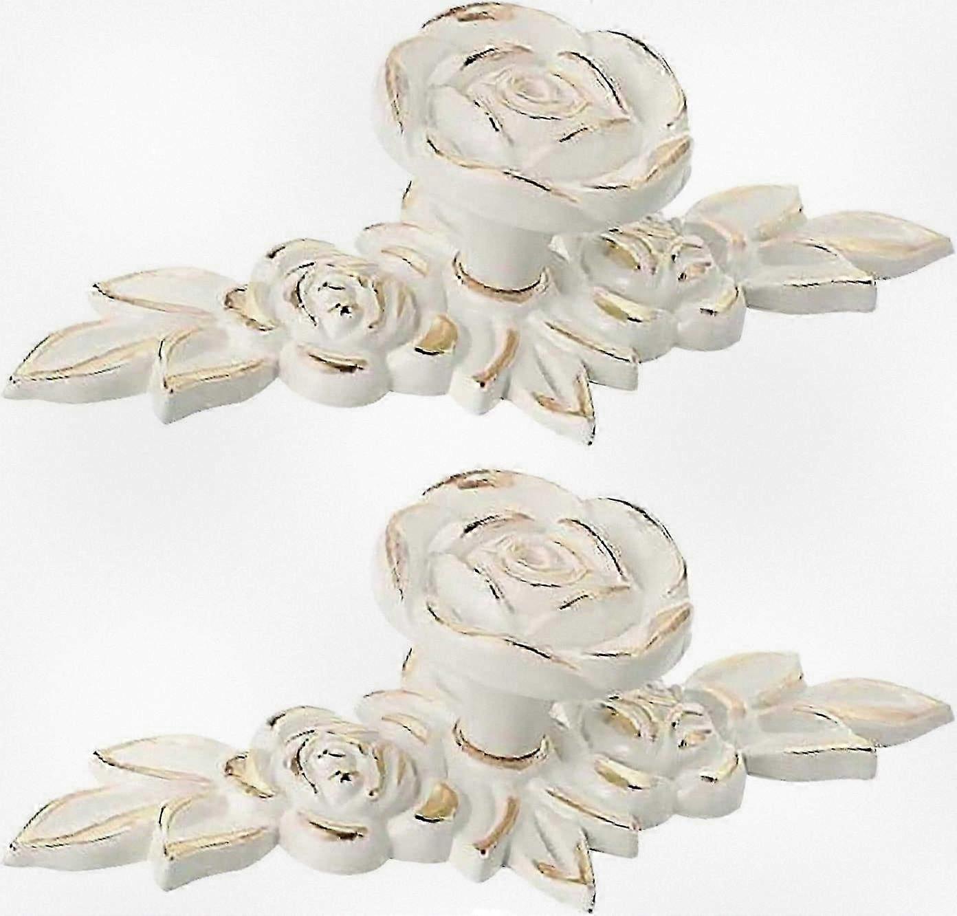 2-Piece Vintage Shabby Chic Cabinet Handles with Mounting Plates, Zinc Alloy Ivory White Drawer Knobs