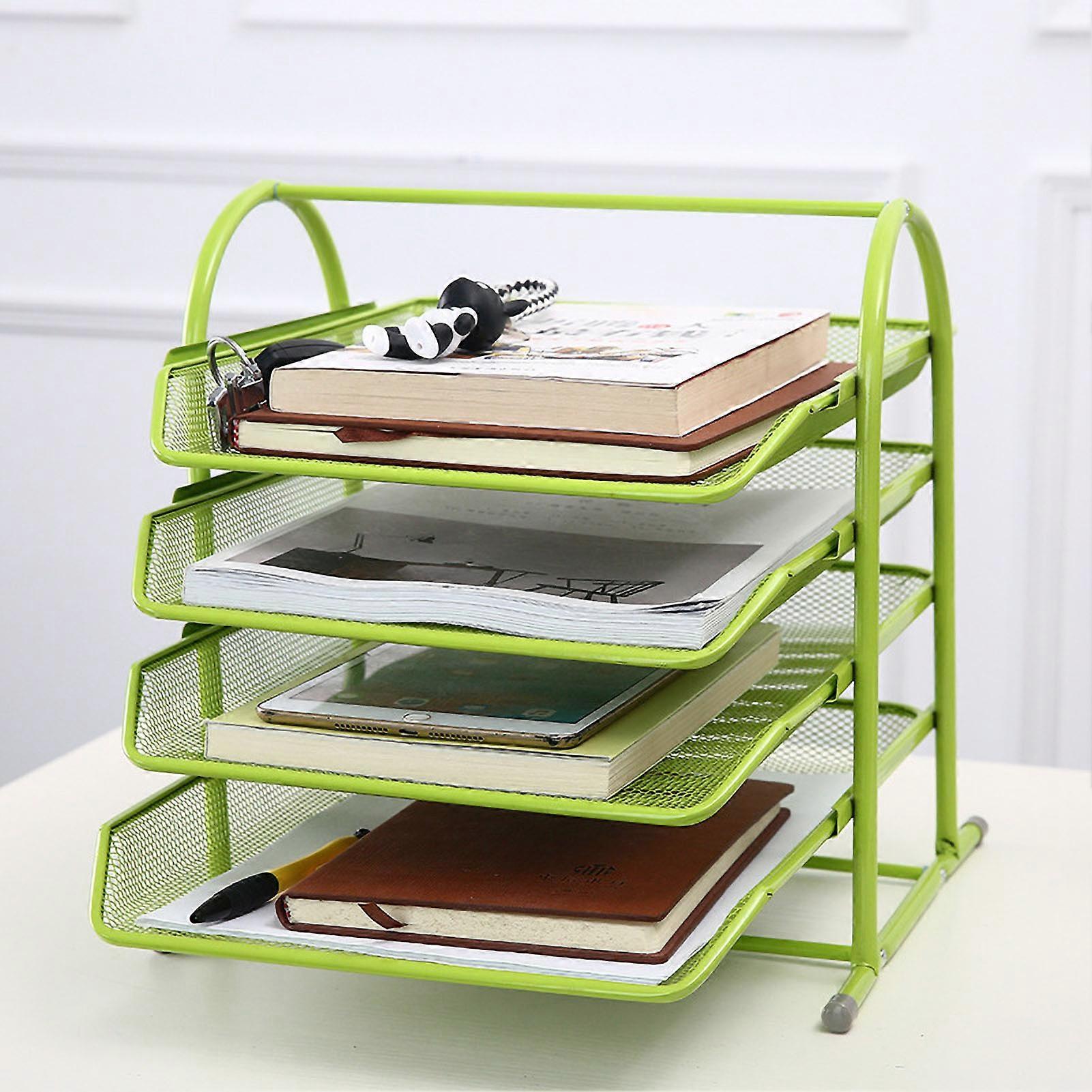 Desk File Organizer 4 Tiers Metal Mesh Large Capacity Easy Assembly Desktop File Organizer