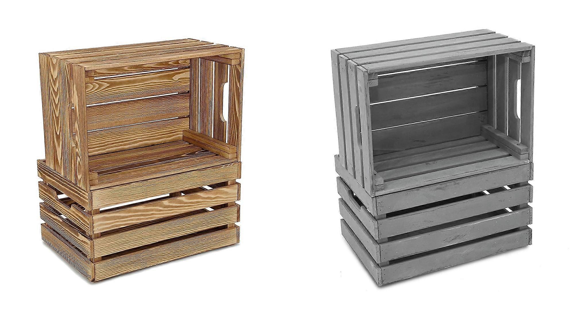 4 Pieces Wooden Crates Brown for Gray Storage and Decoration